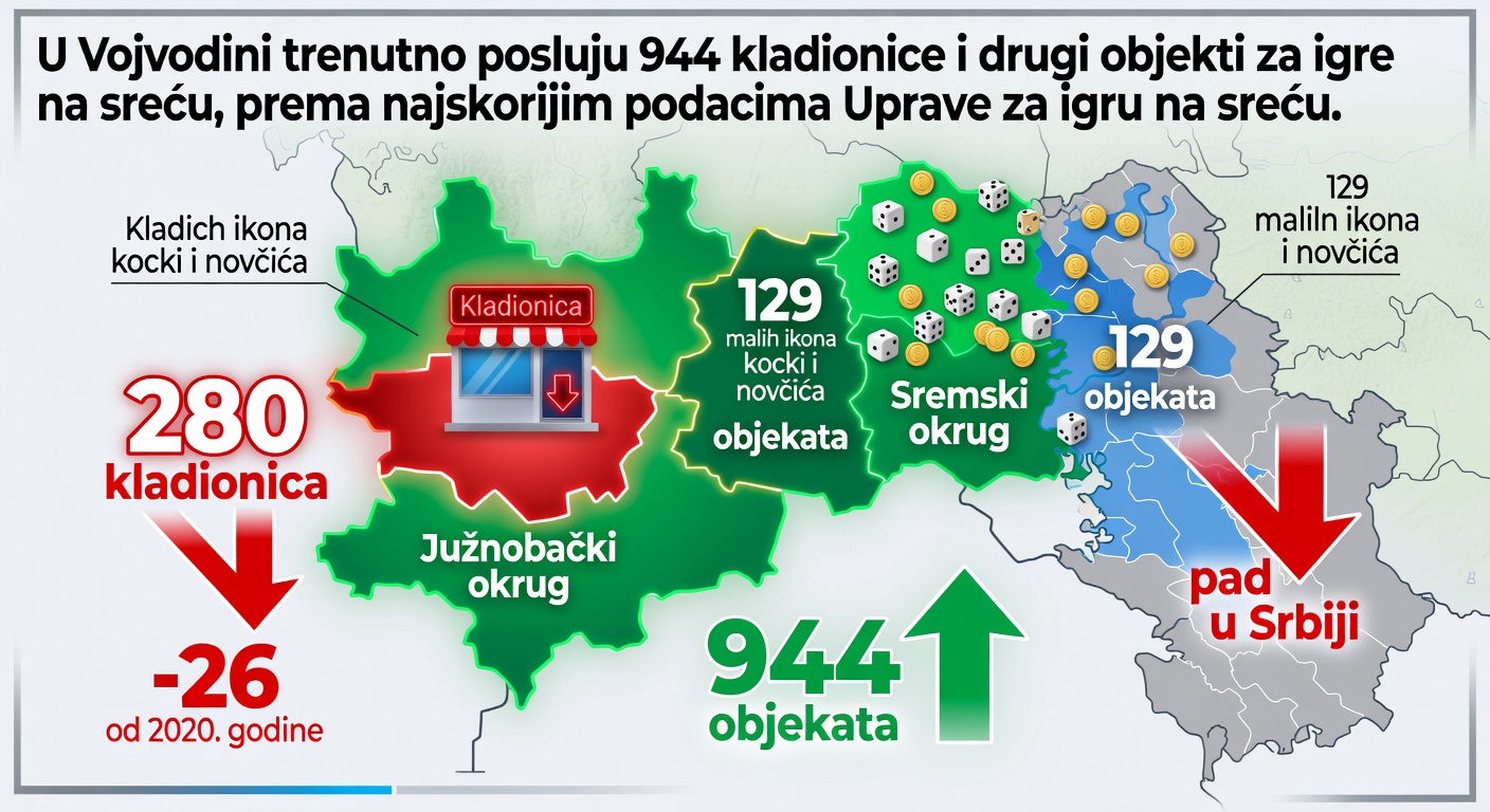 U Vojvodini trenutno posluju 944 kladionice i drugi objekti za igre na sreću, prema najskorijim podacima Uprave za igru na sreću.