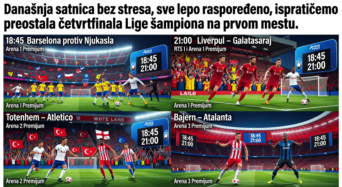 Današnja satnica bez stresa, sve lepo raspoređeno, ispratićemo preostala četvrtfinala Lige šampiona na prvom mestu.