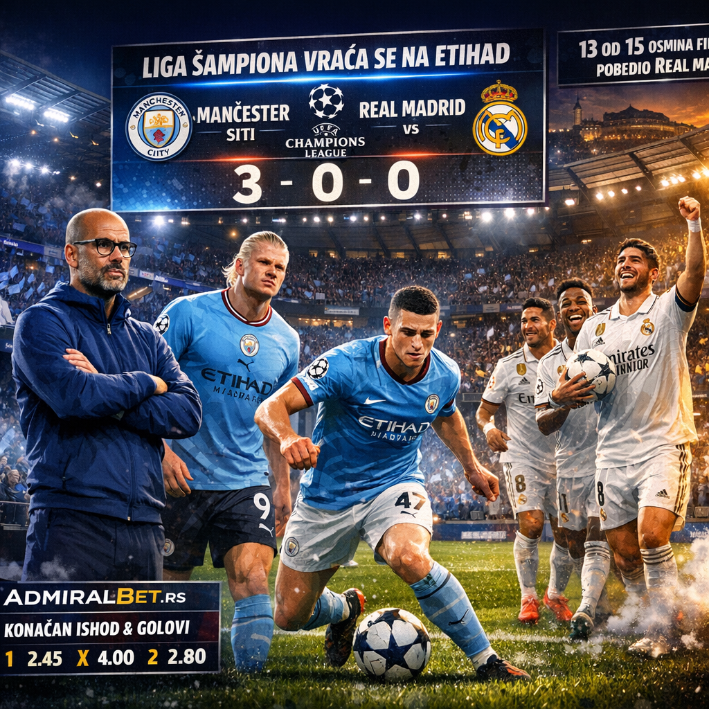 Liga šampiona vraća se na Etihad, gde Mančester siti od 21 čas dočekuje Real Madrid u revanšu osmine finala.
