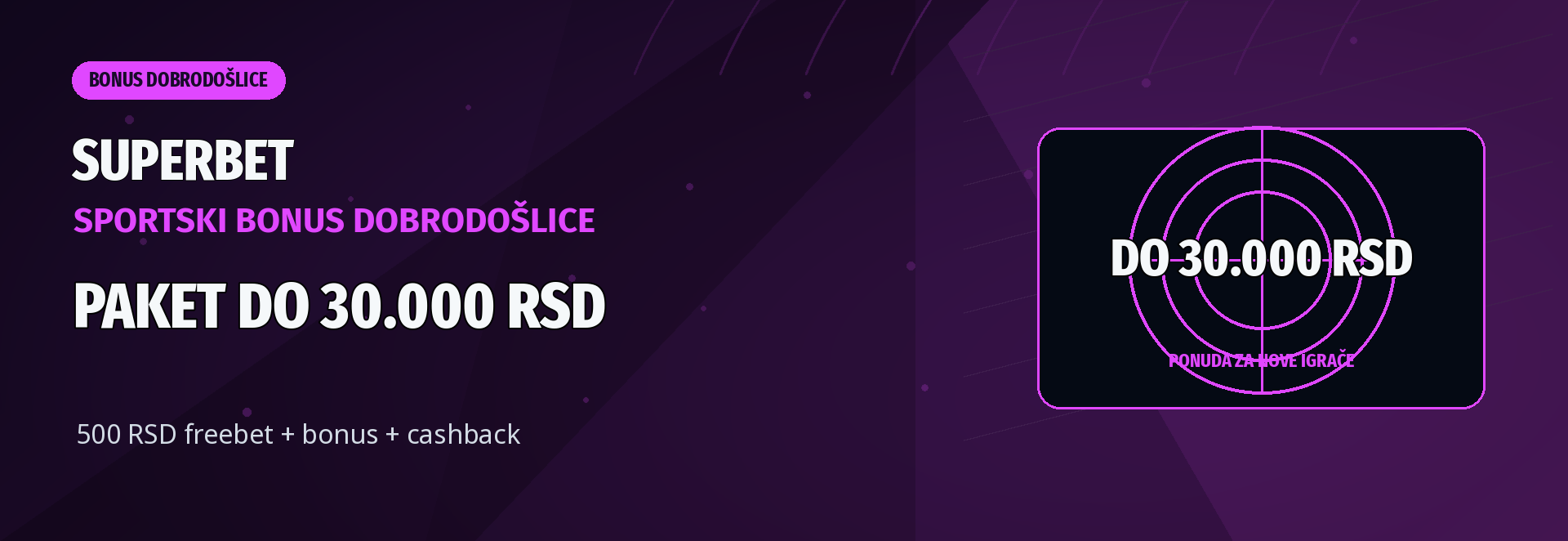 Superbet sportski bonus dobrodošlice: 500 RSD freebeta, 100% bonus i cashback