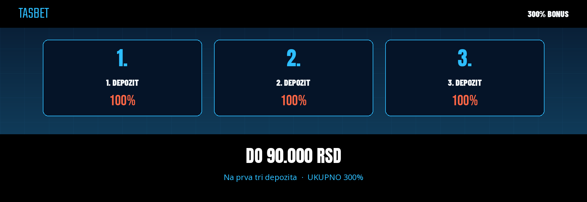 TasBet: 300% bonusa na prva tri depozita do 90.000 RSD