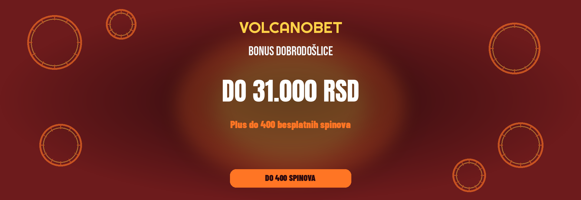 VolcanoBet bonus dobrodošlice do 31.000 RSD + 400 besplatnih spinova